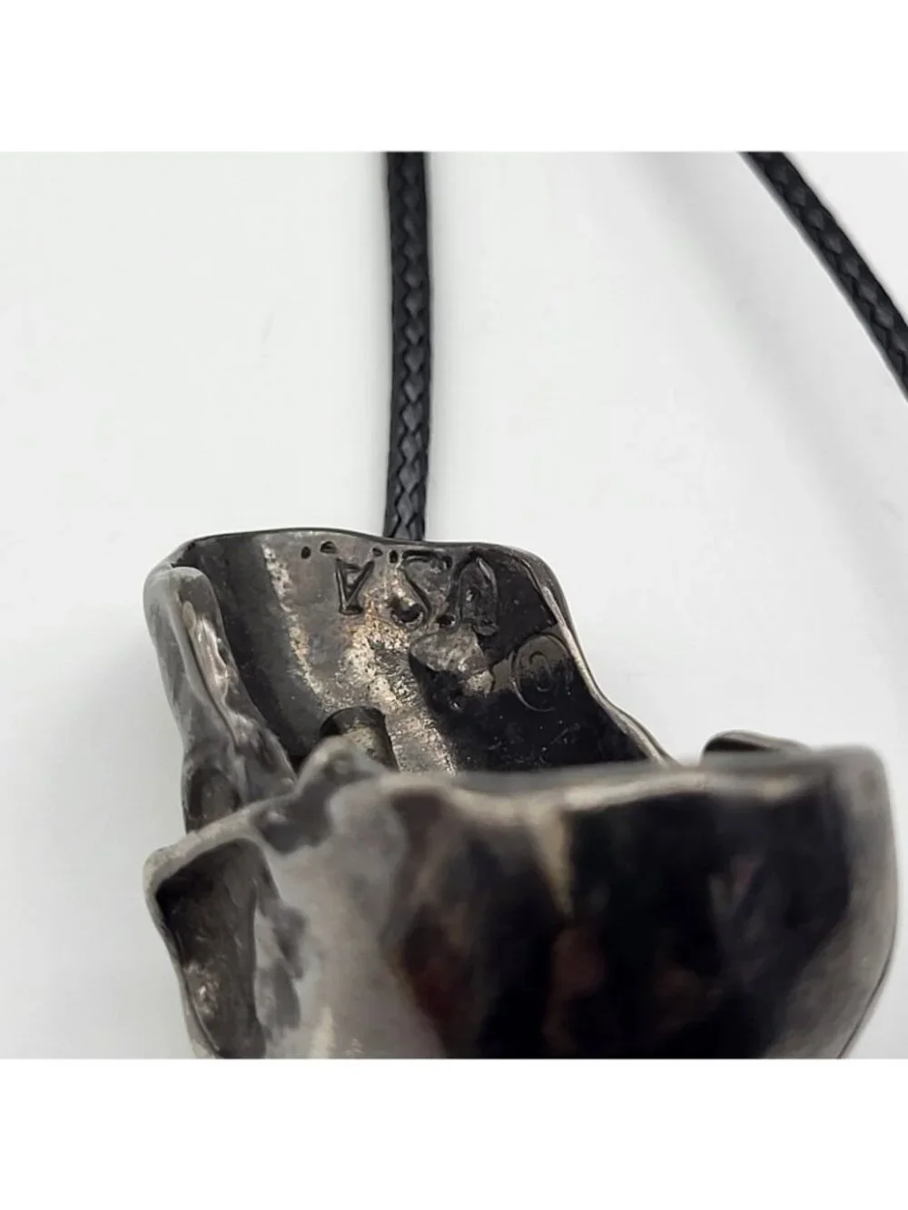 Gunmetal Gray Skull Crystal eyes Bell Pendant Biker Goth Halloween USA Made